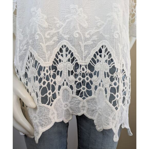 Lascana Tunic Top Large White Lace Crochet Hem Boho Coastal 1/2 Sleeve   
Beachy - Picture 6 of 12